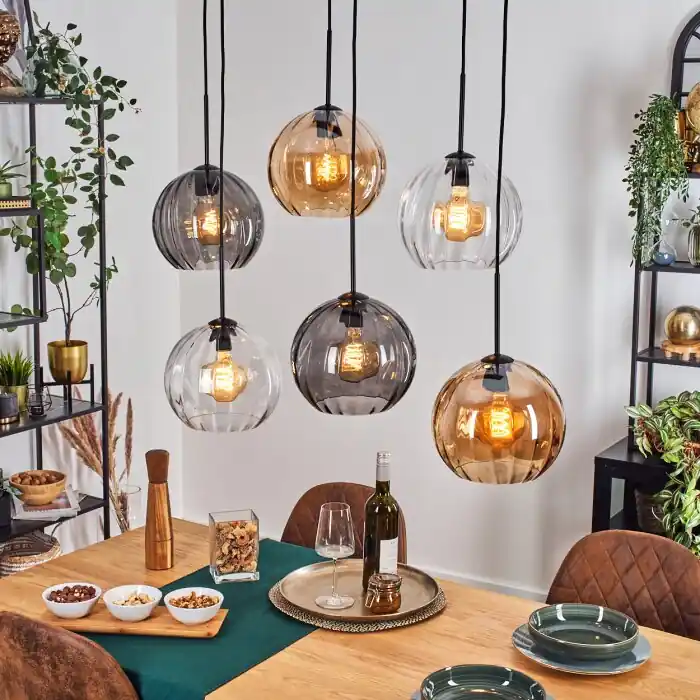 Koyoto Hanglamp, Kogellampje, Hanglamp Amber, Duidelijk, Rookkleurig, 6-lichts Nieuw