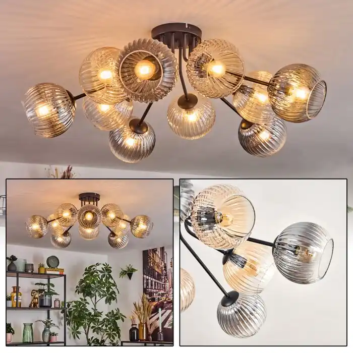 Koyoto Plafondlamp, Kogellampje 81 cm Amber, Duidelijk, Rookkleurig, 10-lichts Shop Nu