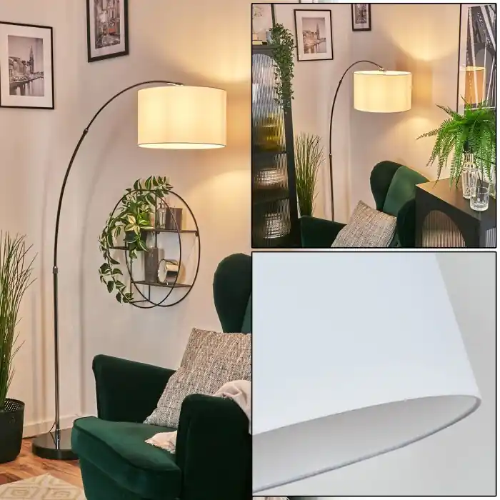 Bassagoda Staande lamp, Booglampen Chroom, Zwart, 1-licht, Stoffen kap Betrouwbaar