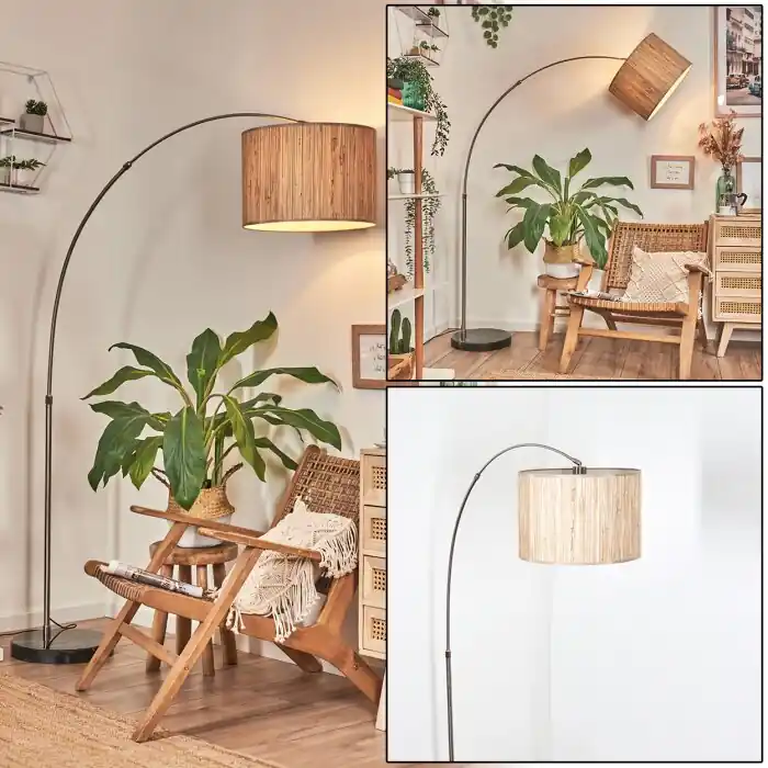 Goedkoop Bongal Staande lamp, Booglampen Nikkel mat, Zwart, 1-licht, Stoffen kap