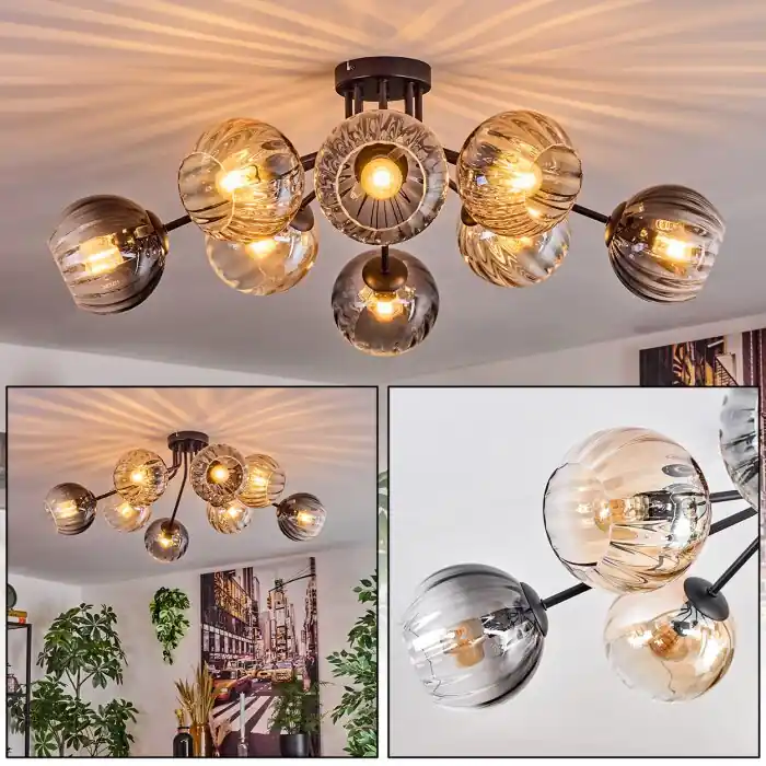 Voordeelprijs Koyoto Plafondlamp, Kogellampje 85 cm Amber, Duidelijk, Rookkleurig, 8-lichts