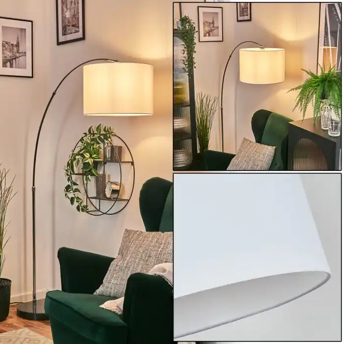 Bassagoda Staande lamp, Booglampen Chroom, Zwart, 1-licht, Stoffen kap Exclusieve Aanbieding