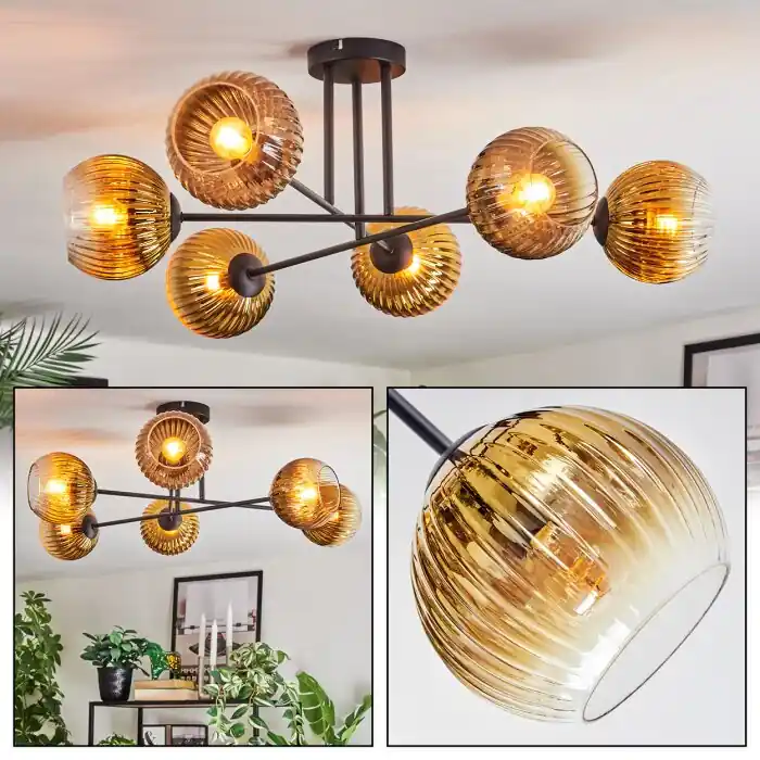 Koyoto Plafondlamp, Kogellampje 78 cm Goud, Duidelijk, 6-lichts Exclusieve Aanbieding