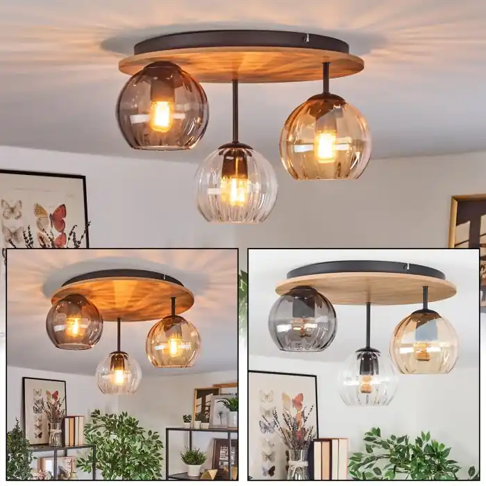 Koyoto Plafondlamp, Kogellampje Natuurlijke kleuren, Zwart, 3-lichts Beperkte Voorraad
