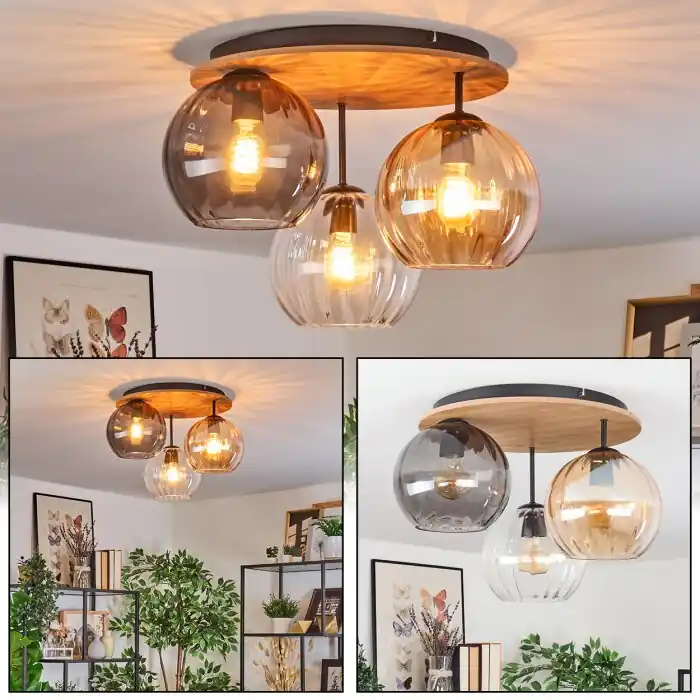 Betaalbaar Koyoto Plafondlamp, Kogellampje Natuurlijke kleuren, Zwart, 3-lichts