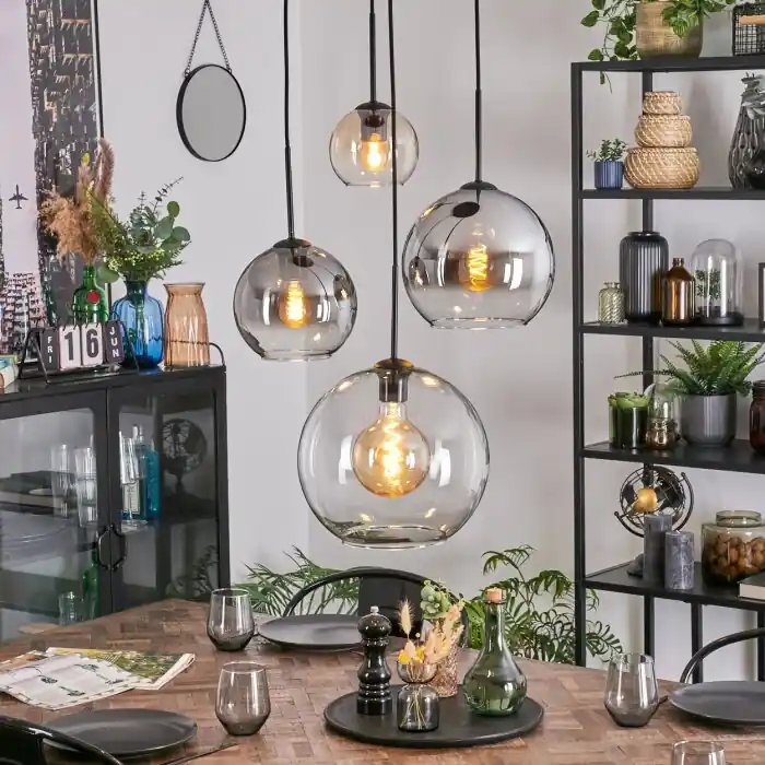 Koyoto Hanglamp, Kogellampje, Cluster hanglamp Amber, Chroom, Duidelijk, Rookkleurig, 4-lichts Koop Vandaag