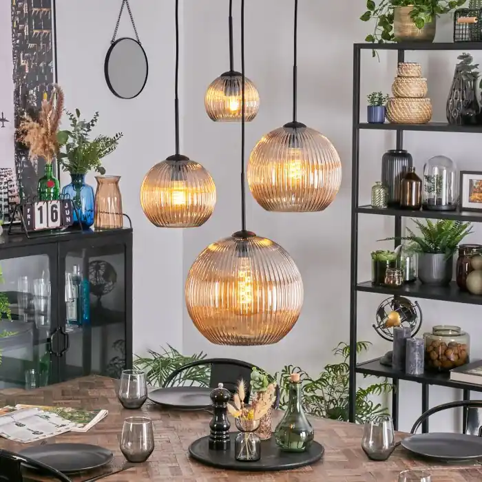 Koyoto Hanglamp, Kogellampje, Cluster hanglamp Amber, 4-lichts Direct Beschikbaar