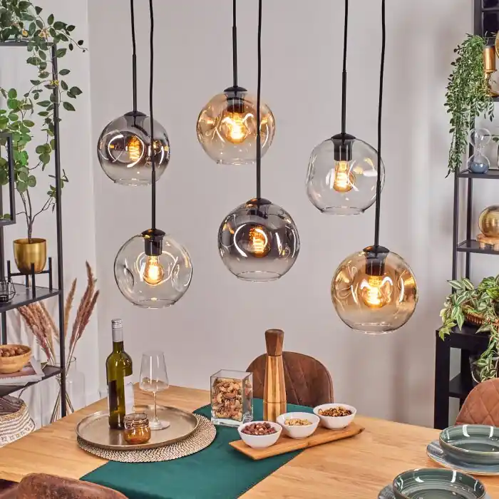 Alleen Vandaag Ripoll Hanglamp, Kogellampje, Hanglamp Amber, Duidelijk, Rookkleurig, 6-lichts
