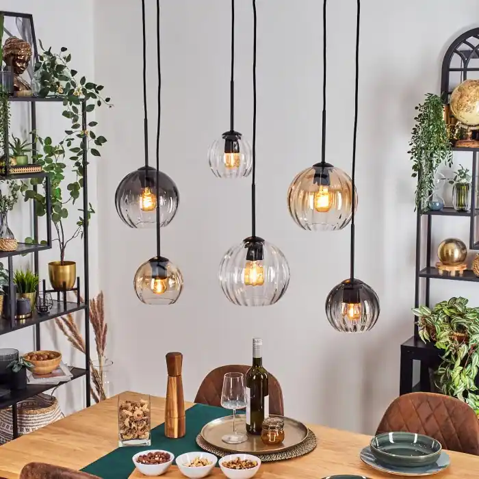 Koyoto Hanglamp, Kogellampje, Hanglamp Amber, Duidelijk, Rookkleurig, 6-lichts Veilige Betaling