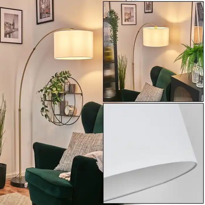 Soungou Staande lamp, Booglampen Messing, Zwart, 1-licht, Stoffen lampenkap Uitverkoop