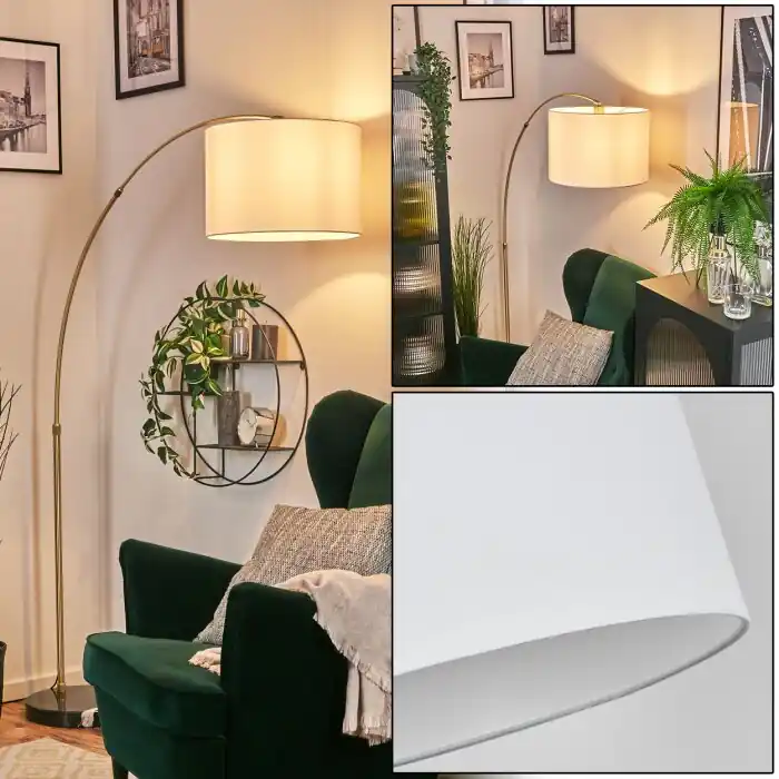 Hete Deal Bassagoda Staande lamp, Booglampen Messing, Zwart, 1-licht, Stoffen kap