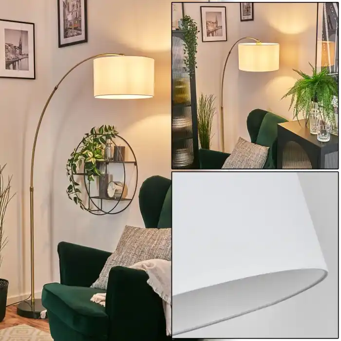 Laatste Kans Bassagoda Staande lamp, Booglampen Messing, Zwart, 1-licht, Stoffen lampenkap