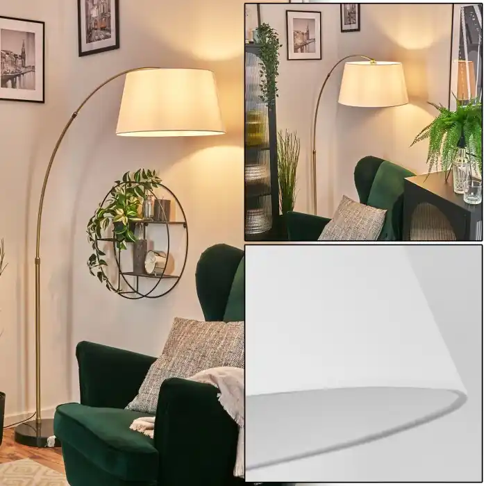 Finale Uitverkoop Bassagoda Staande lamp, Booglampen Messing, Zwart, 1-licht, Stoffen lampenkap