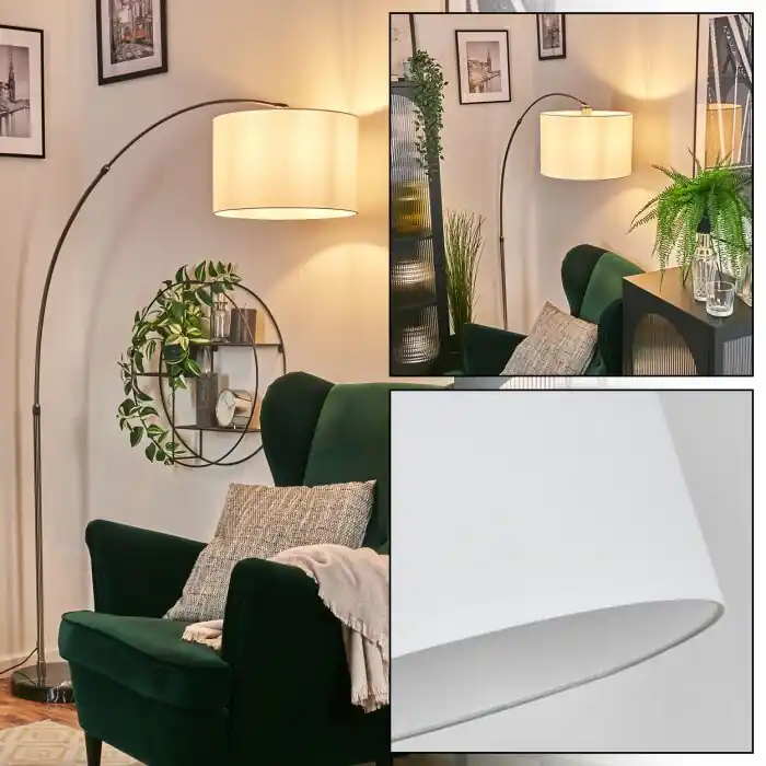 Snelle Levering Soungou Staande lamp, Booglampen Nikkel mat, Zwart, 1-licht, Stoffen kap