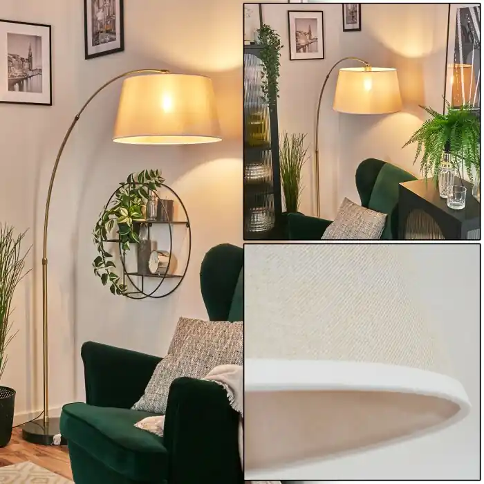 Op = Op Bassagoda Staande lamp, Booglampen Messing, Zwart, 1-licht, Stoffen lampenkap