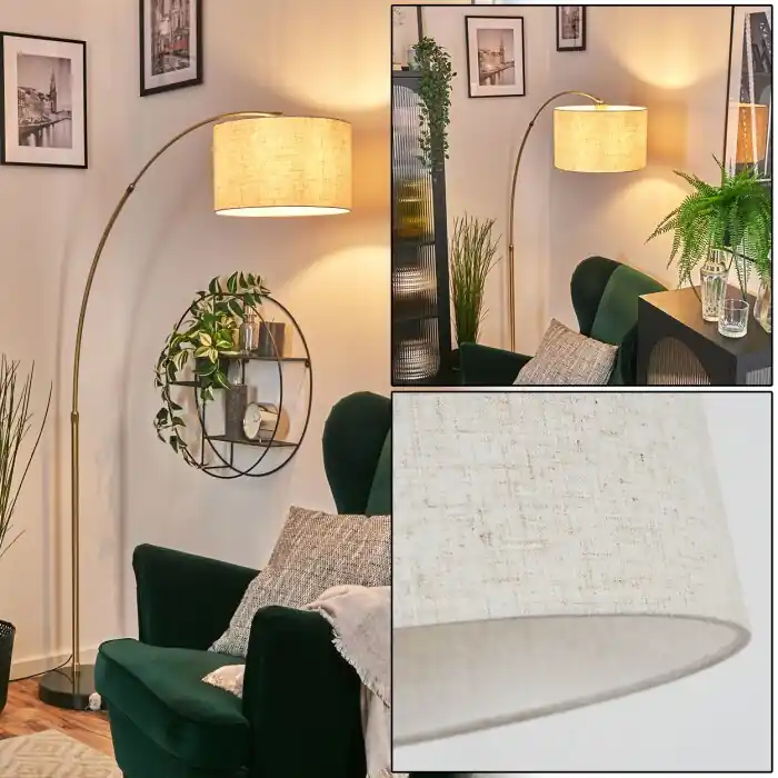 Bassagoda Staande lamp, Booglampen Messing, Zwart, 1-licht, Stoffen kap Beperkt Aanbod