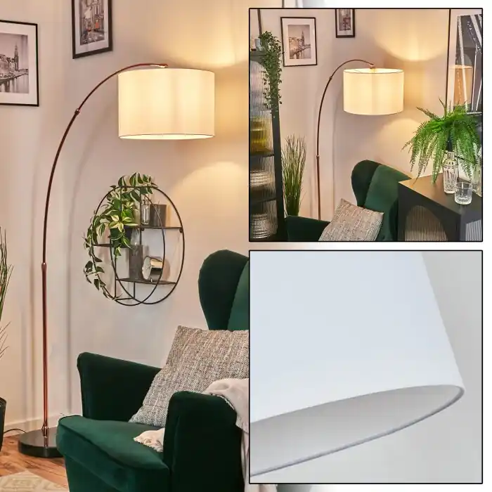Koop Vandaag Soungou Staande lamp, Booglampen Messing, Zwart, 1-licht, Stoffen lampenkap
