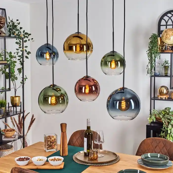 Populair Koyoto Hanglamp, Kogellampje, Hanglamp Blauw, Goud, Groen, Duidelijk, Koperkleurig, 6-lichts