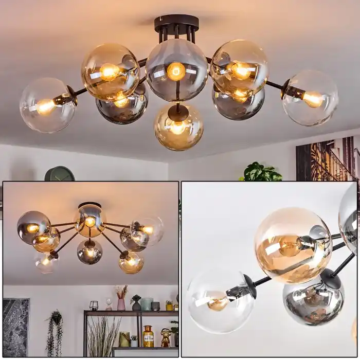 Gastor Plafondlamp, Kogellampje Amber, Duidelijk, Rookkleurig, 8-lichts Koopje