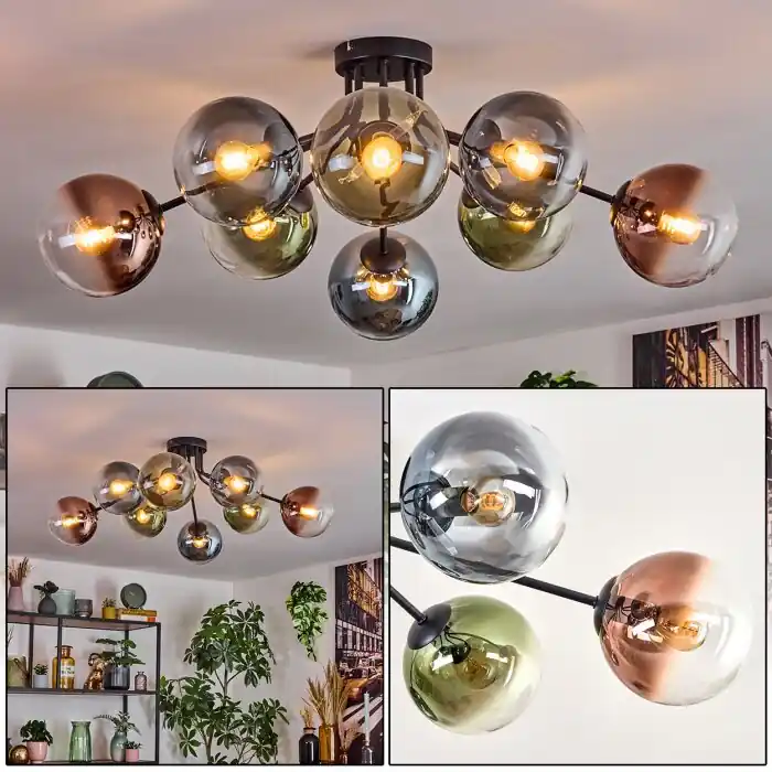 Gastor Plafondlamp, Kogellampje 87 cm Blauw, Groen, Duidelijk, Koperkleurig, 8-lichts Hoge Kwaliteit