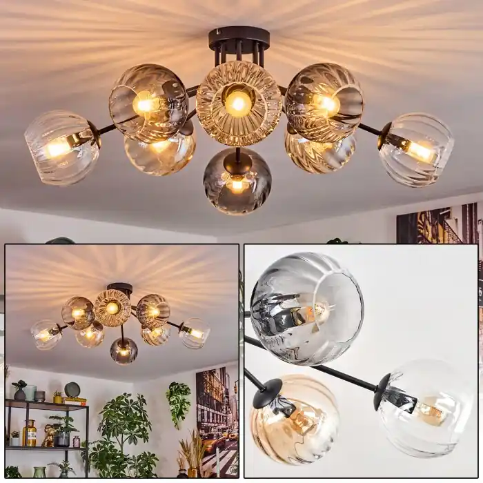 Laatste Versie Koyoto Plafondlamp, Kogellampje 85 cm Amber, Duidelijk, Rookkleurig, 8-lichts