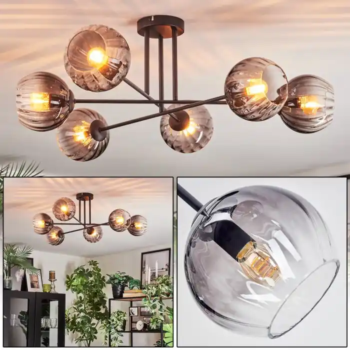 Bestseller Koyoto Plafondlamp, Kogellampje 78 cm Duidelijk, Rookkleurig, 6-lichts