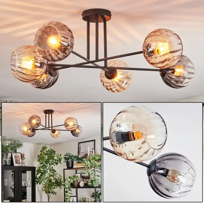Koyoto Plafondlamp, Kogellampje 78 cm Amber, Duidelijk, Rookkleurig, 6-lichts Alleen Vandaag