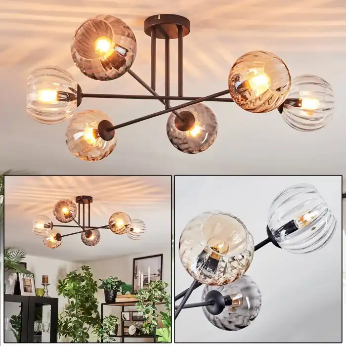 Favoriet Koyoto Plafondlamp, Kogellampje 78 cm Amber, Duidelijk, Rookkleurig, 6-lichts