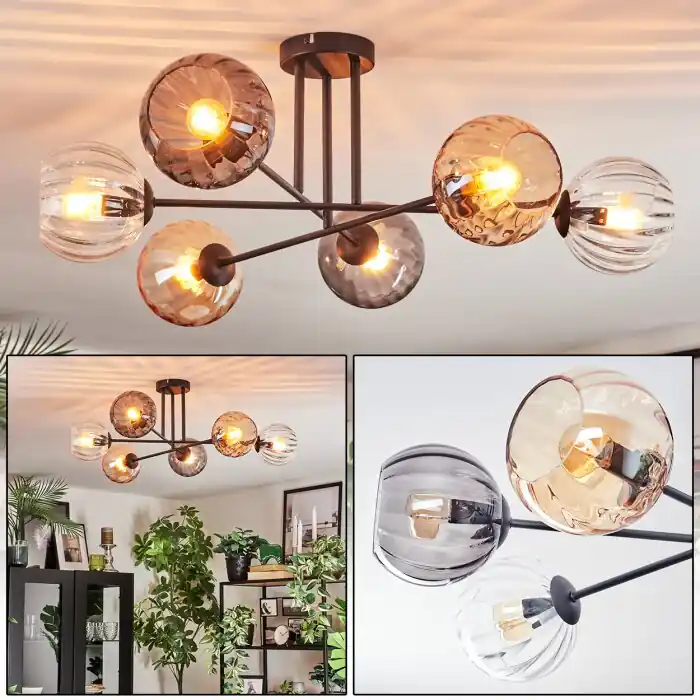 Koyoto Plafondlamp, Kogellampje 78 cm Amber, Duidelijk, Rookkleurig, 6-lichts Bestel Nu