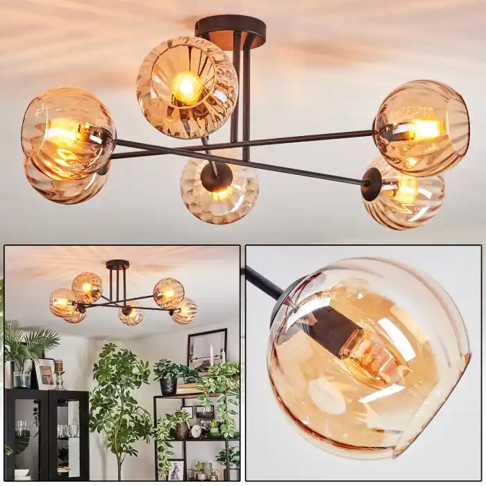 Nu Kopen Koyoto Plafondlamp, Kogellampje 78 cm Amber, 6-lichts