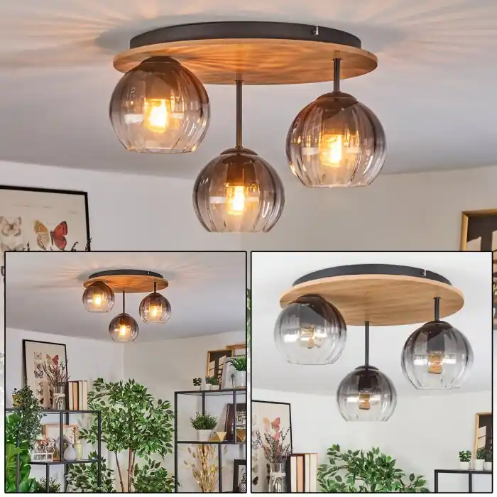 Meest Verkocht Koyoto Plafondlamp, Kogellampje Natuurlijke kleuren, Zwart, 3-lichts