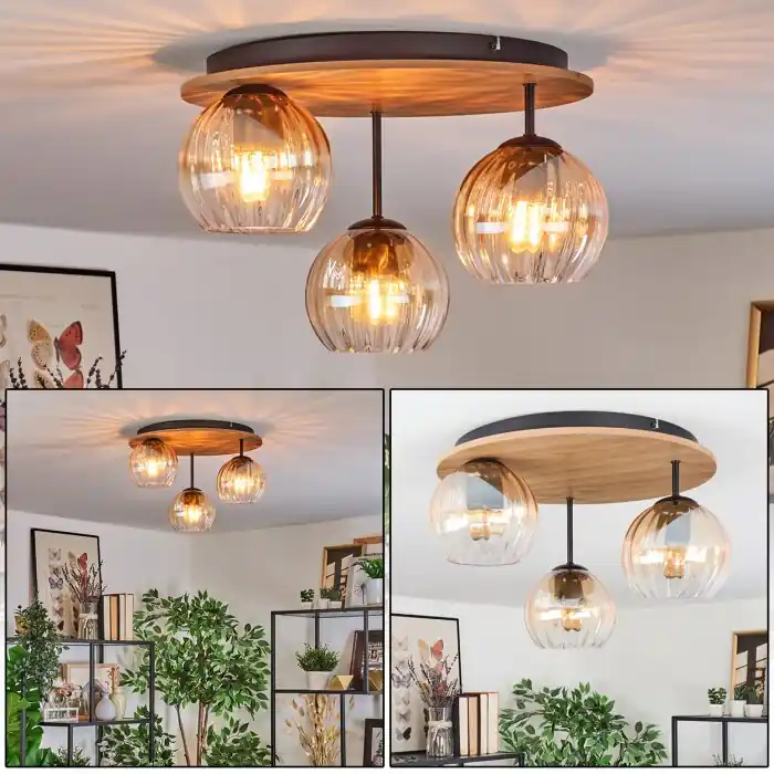 Betaalbaar Koyoto Plafondlamp, Kogellampje Natuurlijke kleuren, Zwart, 3-lichts