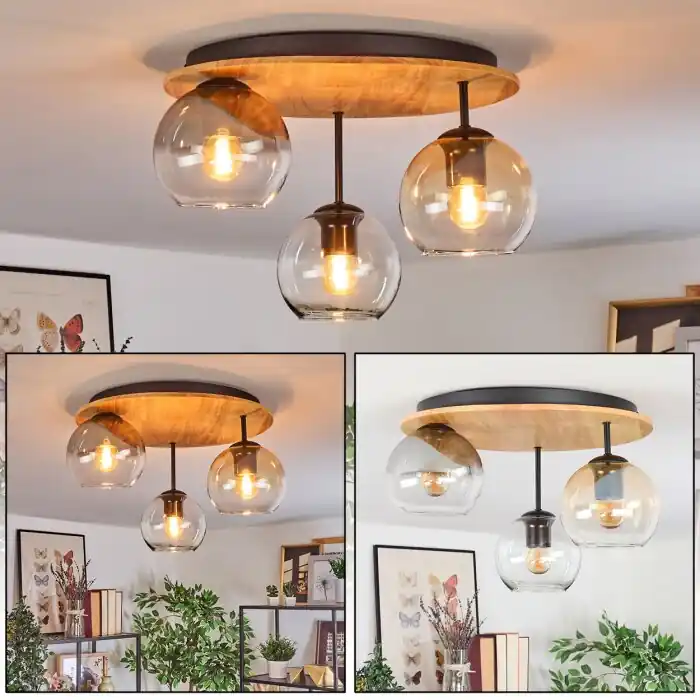 Koyoto Plafondlamp, Kogellampje 40 cm Natuurlijke kleuren, Zwart, 3-lichts Hete Deal
