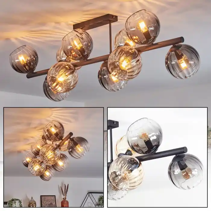 Weekendaanbieding Koyoto Plafondlamp, Kogellampje Amber, Duidelijk, Rookkleurig, 10-lichts