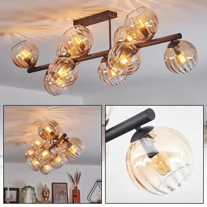 Koyoto Plafondlamp, Kogellampje Amber, Duidelijk, 10-lichts Laatste Versie