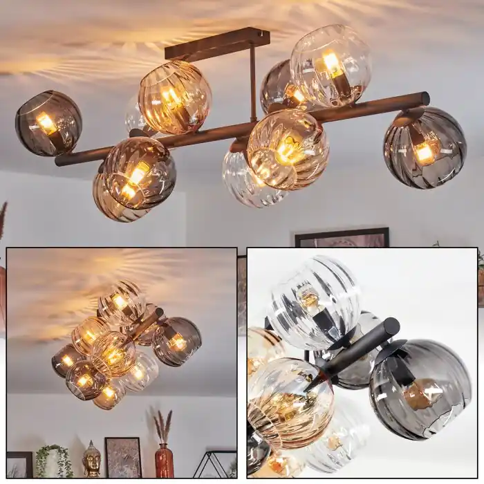 Koyoto Plafondlamp, Kogellampje Amber, Duidelijk, Rookkleurig, 10-lichts Lage Prijs