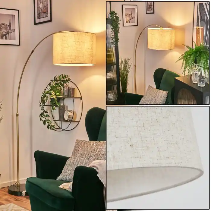 Op = Op Bassagoda Staande lamp, Booglampen Messing, Zwart, 1-licht, Stoffen kap