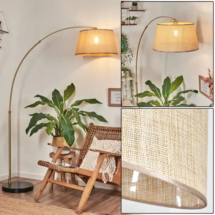 Exclusieve Aanbieding Sabadim Staande lamp, Booglampen Messing, Zwart, 1-licht, Stoffen lampenkap