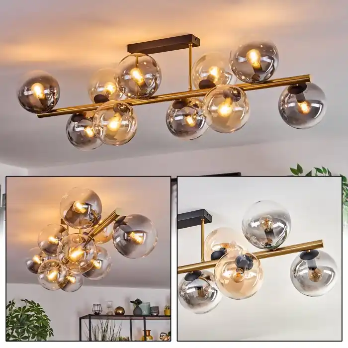 Gastor Plafondlamp, Kogellampje Goud, Zwart, 10-lichts Laatste Kans