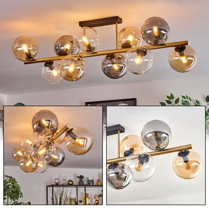 Aanbieding Gastor Plafondlamp, Kogellampje Goud, Zwart, 10-lichts
