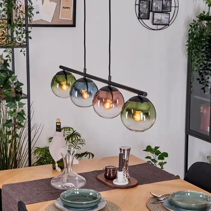 Gastor Hanglamp, Kogellampje, Hanglamp Blauw, Groen, Duidelijk, Koperkleurig, 4-lichts Hoge Kwaliteit