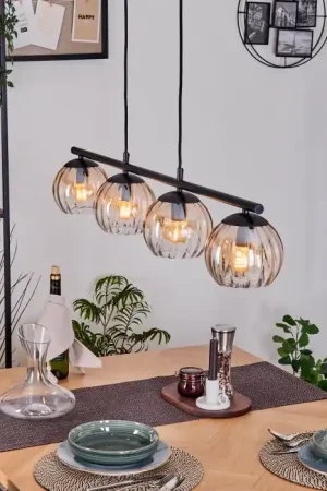 Weekendaanbieding Koyoto Hanglamp, Kogellampje, Hanglamp Amber, Duidelijk, 4-lichts