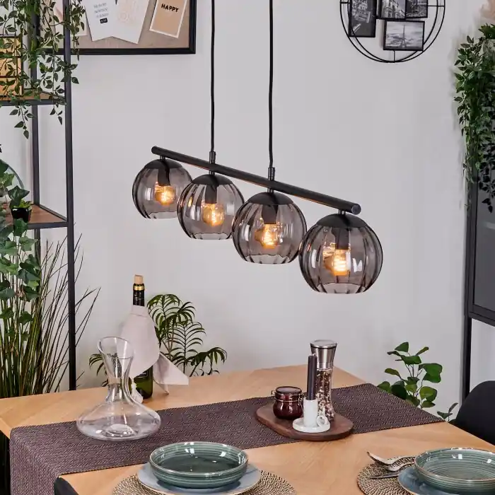 Snelle Levering Koyoto Hanglamp, Kogellampje, Hanglamp Rookkleurig, 4-lichts