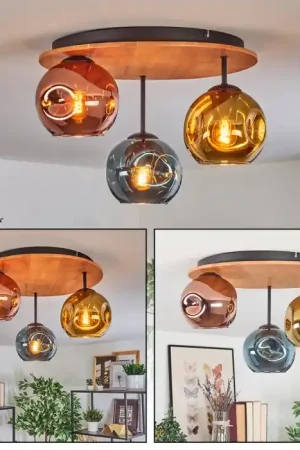 Populair Ripoll Plafondlamp, Kogellampje Natuurlijke kleuren, Zwart, 3-lichts