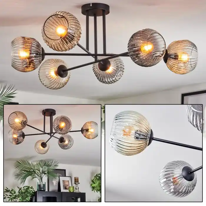 Nu Kopen Ripoll Plafondlamp, Kogellampje Amber, Duidelijk, Rookkleurig, 6-lichts