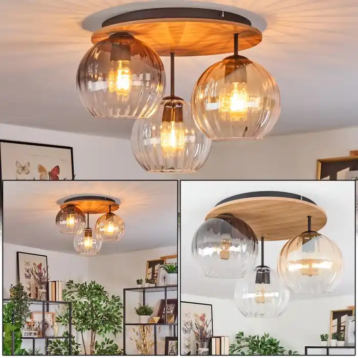 Koyoto Plafondlamp, Kogellampje Natuurlijke kleuren, Zwart, 3-lichts Fabrieksprijs