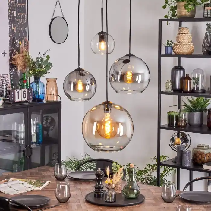 Veilige Betaling Koyoto Hanglamp, Kogellampje, Cluster hanglamp Amber, Chroom, Duidelijk, Rookkleurig, 4-lichts