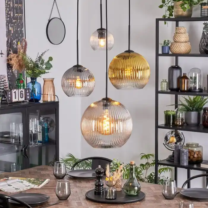 Rechtstreeks Van De Fabrikant Koyoto Hanglamp, Kogellampje, Cluster hanglamp Amber, Goud, Duidelijk, Rookkleurig, 4-lichts