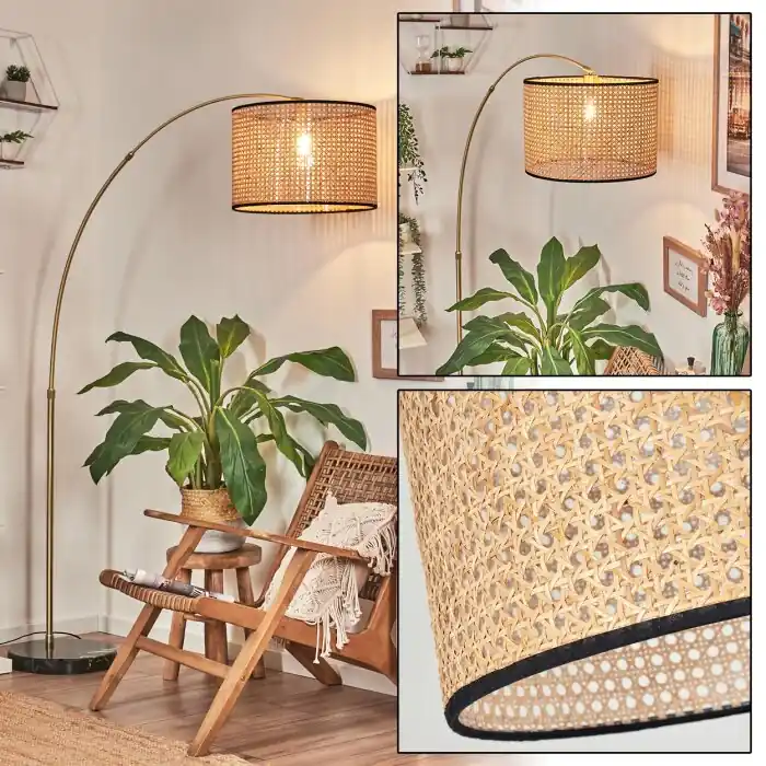 Laatste Versie Ramila Staande lamp, Booglampen Messing, Zwart, 1-licht, Stoffen lampenkap