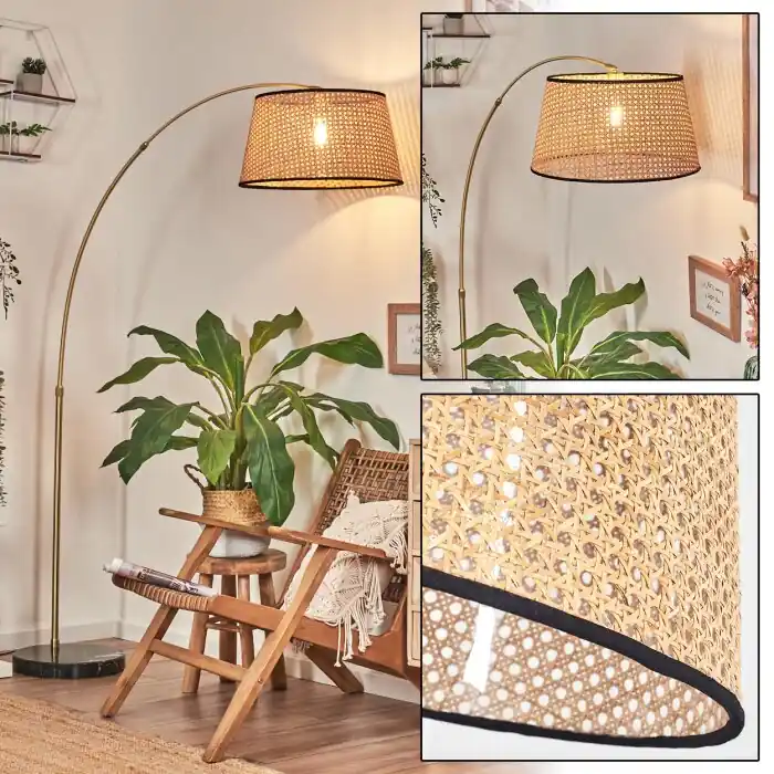 Alleen Vandaag Ramila Staande lamp, Booglampen Messing, Zwart, 1-licht, Stoffen kap
